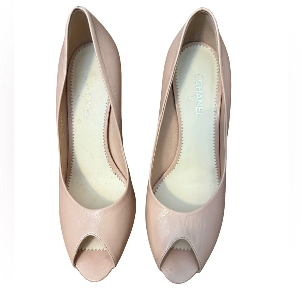 CHANEL Women's Nude Peep Toe Heels - Picture 2 of 8